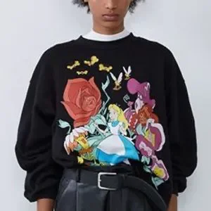 Zara Tops Zara Black Alice In Wonderland Disney Sweatshirt Nwt Poshmark